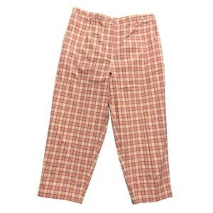 Talbots Petite Size 14 Red Beige Plaid Capri Pants Stretch Pedal Pusher Casual